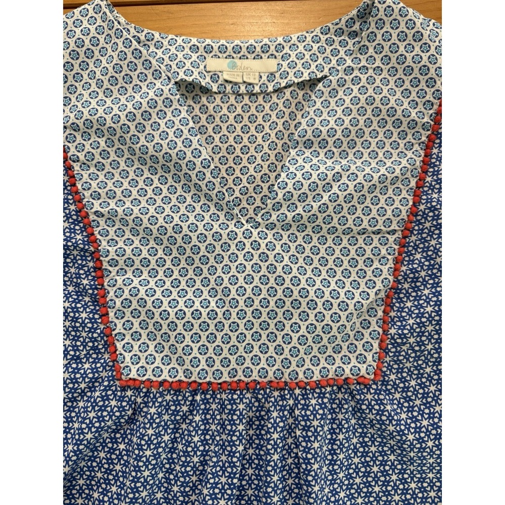 Boden Cora Star Print Peasant Blouse Size 8 Blue 100% Cotton Boho Top No String - Picture 3 of 8